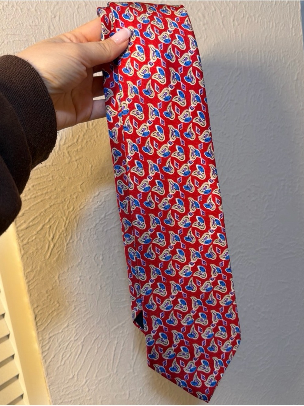 Pierre Cardin Red Silk Tie with Blue & White Pattern